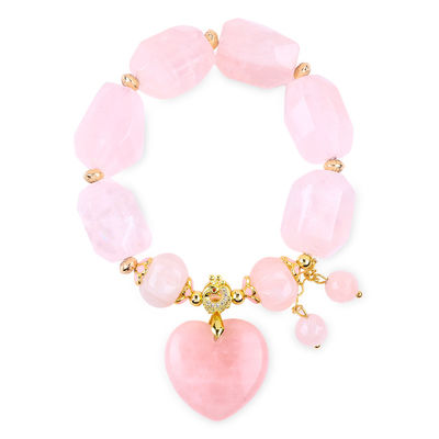 کیفیت  14MM Multi Facted Rose Quartz Stone Crystal Bracelet Heart Carving کارخانه