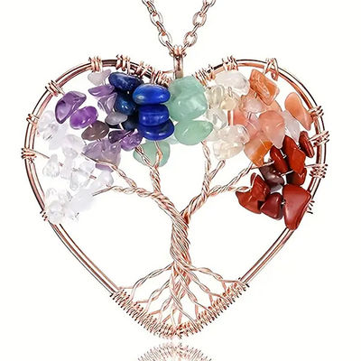 کیفیت  5*5cm Tree Of Life Necklace With Chakra Stones Pendant کارخانه