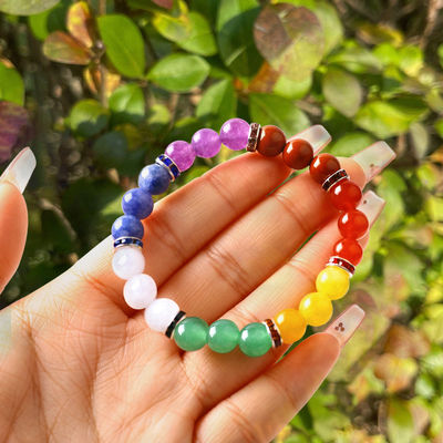4mm/6mm/8mm/12mm دست ساز کریستال 7 چاکرا دستبند طول 18 سانتی متر