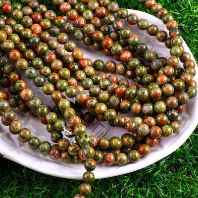 Unakite Round Bead Natural Crystal Gemstone اندازه های مختلف گنجی رشته های گنجی آزاد برای ساخت جواهرات DIY