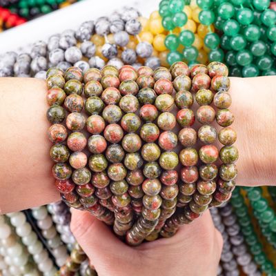 Unakite Round Bead Natural Crystal Gemstone اندازه های مختلف گنجی رشته های گنجی آزاد برای ساخت جواهرات DIY