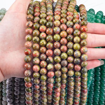 Unakite Round Bead Natural Crystal Gemstone اندازه های مختلف گنجی رشته های گنجی آزاد برای ساخت جواهرات DIY