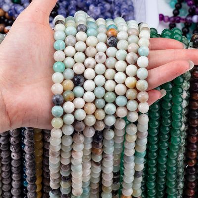 سنگ قیمتی کریستال طبیعی گوهر گرد آمازونیت اندازه گوهر مختلف رشته های گوهر آزاد برای ساخت جواهرات DIY