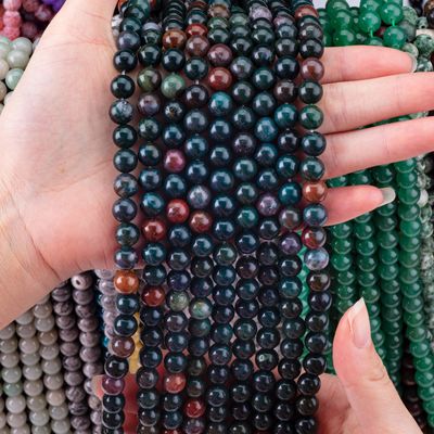 سنگ خون ، سنگ گرد ، سنگ کریستال طبیعی ، سنگ قیمتی ، رشته های گره گشاده برای ساخت جواهرات