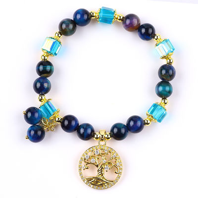 گلوله طبیعی شفا بخش 8 میلی متر رنگین کمان Tiger Eye Tree Of Life Peral Bracelet