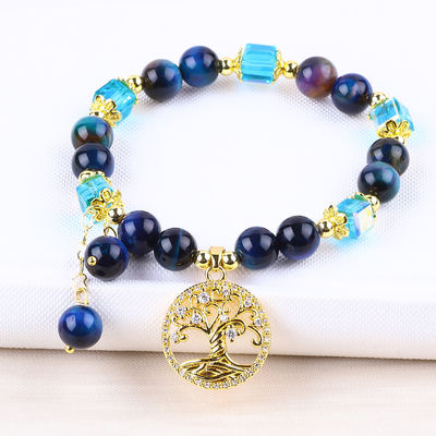 گلوله طبیعی شفا بخش 8 میلی متر رنگین کمان Tiger Eye Tree Of Life Peral Bracelet