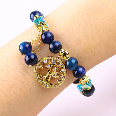 گلوله طبیعی شفا بخش 8 میلی متر رنگین کمان Tiger Eye Tree Of Life Peral Bracelet