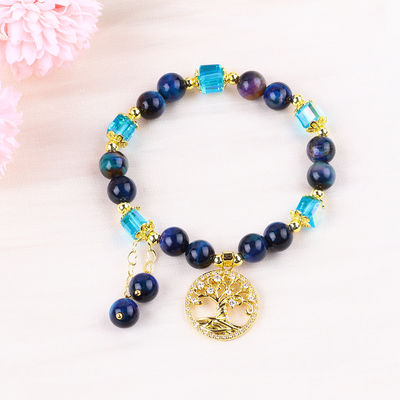 گلوله طبیعی شفا بخش 8 میلی متر رنگین کمان Tiger Eye Tree Of Life Peral Bracelet