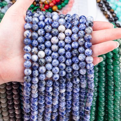 سنگ نقطه آبی طبیعی روحیه ای 8 میلیمتر گلوله گره گشاده برای جواهرات دست ساز و کلید