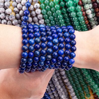 سنگ نيمه گرانبها Lapis Lazuli گلوله گرد کریستال سنگ قیمتی رشته های گلوله گشاده برای ساخت جواهرات DIY