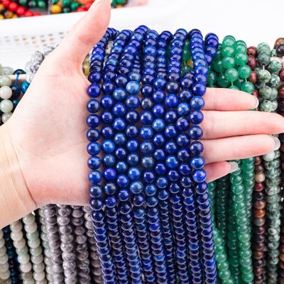 سنگ نيمه گرانبها Lapis Lazuli گلوله گرد کریستال سنگ قیمتی رشته های گلوله گشاده برای ساخت جواهرات DIY