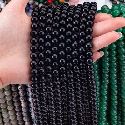 کریستال طبیعی سیاه آبسیدین 8 میلی متر گرد گوهر گشوده برای ساخت جواهرات DIY