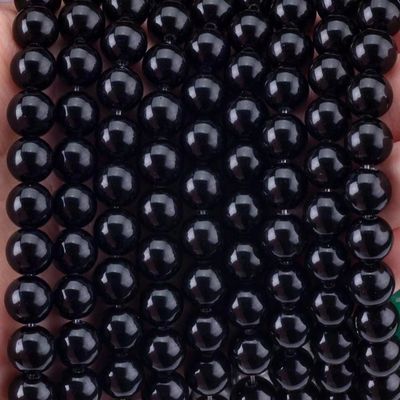 کریستال طبیعی سیاه آبسیدین 8 میلی متر گرد گوهر گشوده برای ساخت جواهرات DIY