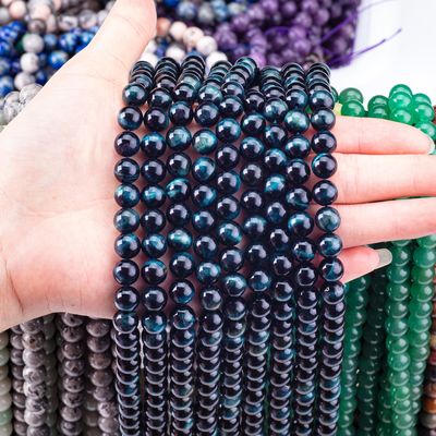 حبر طبیعی کریستال سنگ قیمتی حبر آبی چشم ببر رشته های گره گشاده نیمه گرانبها برای ساخت جواهرات DIY