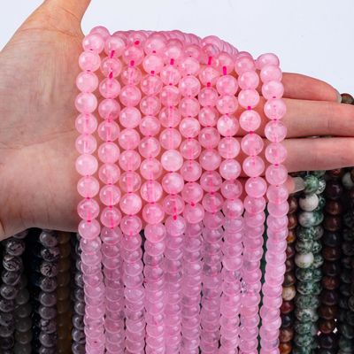 سنگ طبیعی کریستال گل رز کوارتز رشته های گره گشاده سنگ نیمه گرانبها برای ساخت جواهرات DIY