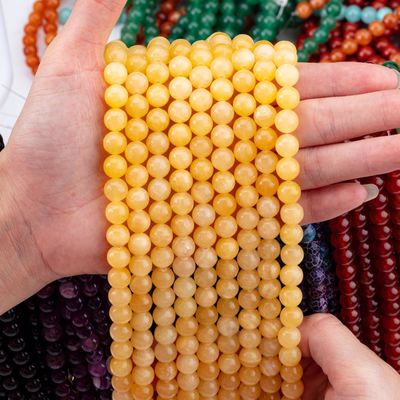کرم زرد ژاد کریستال طبیعی سنگ قیمتی رشته های گنجی گشاده سنگ نیمه گرانبها برای ساخت جواهرات DIY