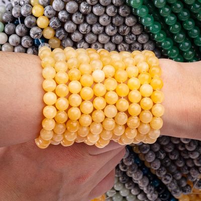 کرم زرد ژاد کریستال طبیعی سنگ قیمتی رشته های گنجی گشاده سنگ نیمه گرانبها برای ساخت جواهرات DIY