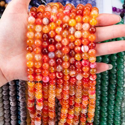 سنگ نارنجی خطی آگات رشته های گره ای نیمه گرانبها برای ساخت جواهرات DIY