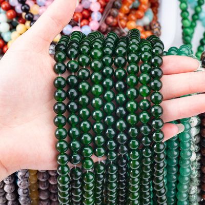 8MM ژاد سبز سیاه رنگ شیک شکل صاف گرد حجم زیادی برای ساخت جواهرات