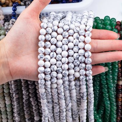 سنگ کریستال 8mm Howlite شکل گرد سنگ قیمتی گره گشاده برای ساختن گردنبند دستبند