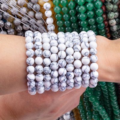 سنگ کریستال 8mm Howlite شکل گرد سنگ قیمتی گره گشاده برای ساختن گردنبند دستبند
