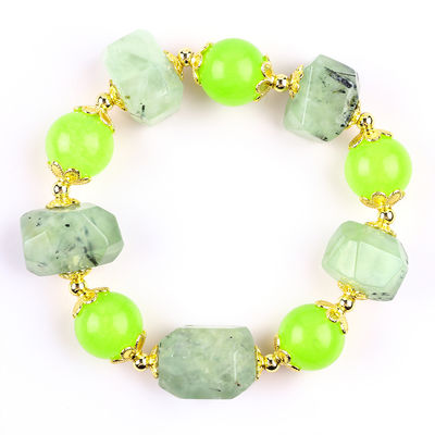 دست ساز دستبند سنگ قیمتی با مروارید دستبند سنگ طبیعی Prehnite دستبند سنگ قابل تنظیم دستبند برای پوشیدن روزانه مهمانی