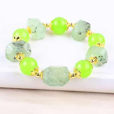 دست ساز دستبند سنگ قیمتی با مروارید دستبند سنگ طبیعی Prehnite دستبند سنگ قابل تنظیم دستبند برای پوشیدن روزانه مهمانی