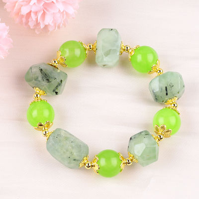 دست ساز دستبند سنگ قیمتی با مروارید دستبند سنگ طبیعی Prehnite دستبند سنگ قابل تنظیم دستبند برای پوشیدن روزانه مهمانی
