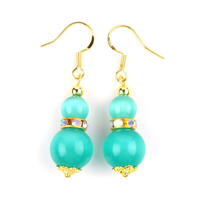 8MM 10MM چشم گربه سبز سنگ قیمتی دست ساز گوشواره Dangle شکل توپ کوتاه گوشواره برای جواهرات هدیه