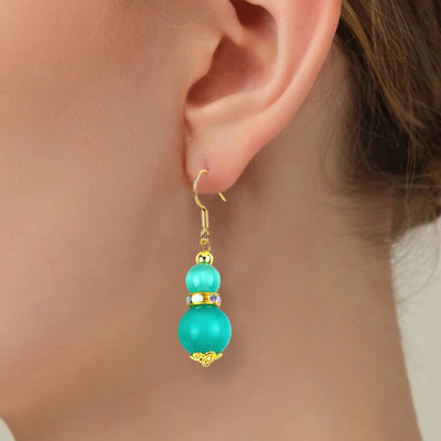 8MM 10MM چشم گربه سبز سنگ قیمتی دست ساز گوشواره Dangle شکل توپ کوتاه گوشواره برای جواهرات هدیه