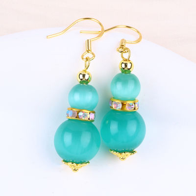 8MM 10MM چشم گربه سبز سنگ قیمتی دست ساز گوشواره Dangle شکل توپ کوتاه گوشواره برای جواهرات هدیه