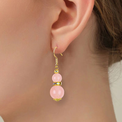 انرژی شفا دهنده گلابی رز کوارتز کریستال کوتاه Dangle شکل گرد گره قلاده گوشواره برای پوشیدن روزانه