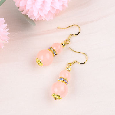 انرژی شفا دهنده گلابی رز کوارتز کریستال کوتاه Dangle شکل گرد گره قلاده گوشواره برای پوشیدن روزانه