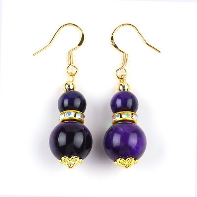 سنگ طبيعي روحاني بنفش چشم ببر بلور شکل گرد Dangle Hook گوشواره برای پوشیدن روزانه