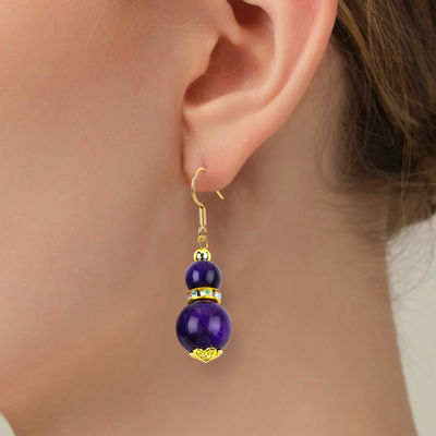 سنگ طبيعي روحاني بنفش چشم ببر بلور شکل گرد Dangle Hook گوشواره برای پوشیدن روزانه