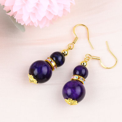 سنگ طبيعي روحاني بنفش چشم ببر بلور شکل گرد Dangle Hook گوشواره برای پوشیدن روزانه