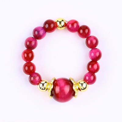 4MM گل رز قرمز Tiger Eye کریستال کشش حلقه حلقه حلقه حلقه قابل تنظیم برای یونیسکس