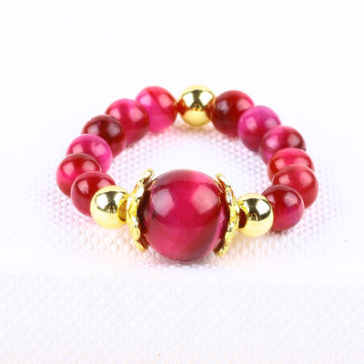 4MM گل رز قرمز Tiger Eye کریستال کشش حلقه حلقه حلقه حلقه قابل تنظیم برای یونیسکس