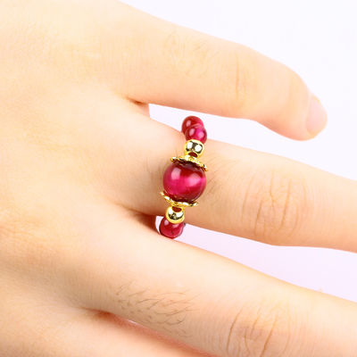 4MM گل رز قرمز Tiger Eye کریستال کشش حلقه حلقه حلقه حلقه قابل تنظیم برای یونیسکس