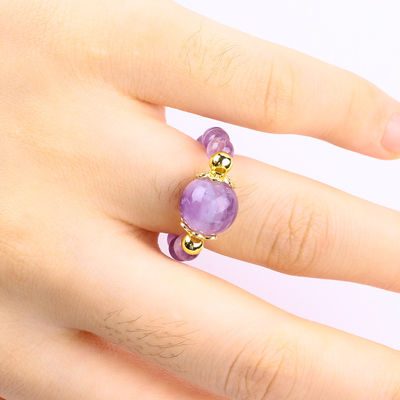 دست سازي منحصر به فرد 4MM Amethyst کریستال سنگ قیمتی حلقه انعطاف پذیر برای پوشیدن روزانه