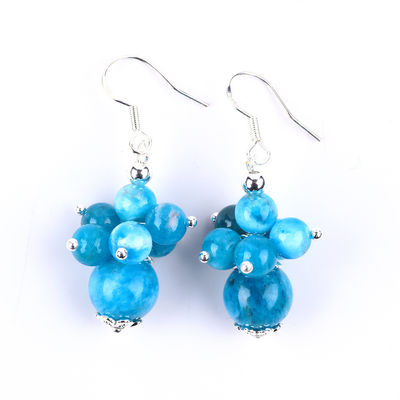 سنگ قیمتی Apatite ظریف مس نقره پوشش سنگ کریستال طبیعی Dangle گل کوتاه باله گوشواره