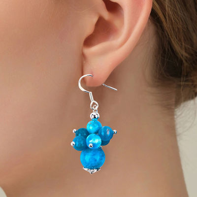 سنگ قیمتی Apatite ظریف مس نقره پوشش سنگ کریستال طبیعی Dangle گل کوتاه باله گوشواره