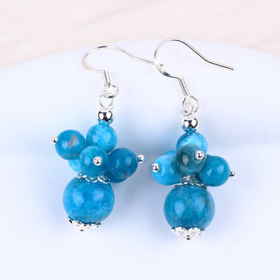 سنگ قیمتی Apatite ظریف مس نقره پوشش سنگ کریستال طبیعی Dangle گل کوتاه باله گوشواره