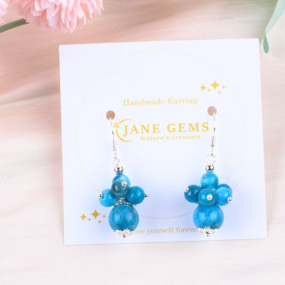 سنگ قیمتی Apatite ظریف مس نقره پوشش سنگ کریستال طبیعی Dangle گل کوتاه باله گوشواره