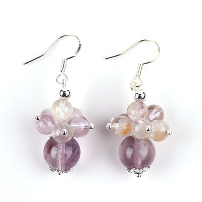 گوشواره سنگ طبیعی 8 میلیمتر 10 میلیمتر درمان لاواندر Azeztulite Crystal Bead Dangle گل گوشواره