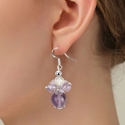 گوشواره سنگ طبیعی 8 میلیمتر 10 میلیمتر درمان لاواندر Azeztulite Crystal Bead Dangle گل گوشواره