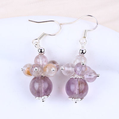 گوشواره سنگ طبیعی 8 میلیمتر 10 میلیمتر درمان لاواندر Azeztulite Crystal Bead Dangle گل گوشواره