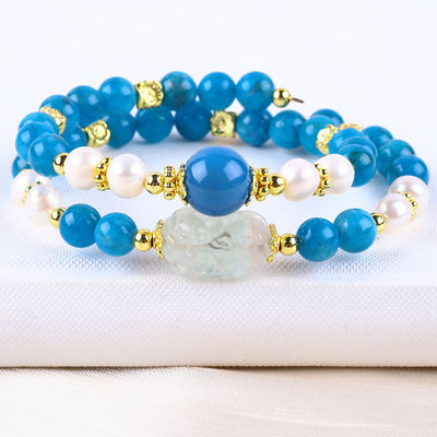 سنگ کریستال طبیعی 8 میلی متری قدرت شفا بخش Apatite سنگ قیمتی دو لایه گنجی تنظیم شده برای جواهرات