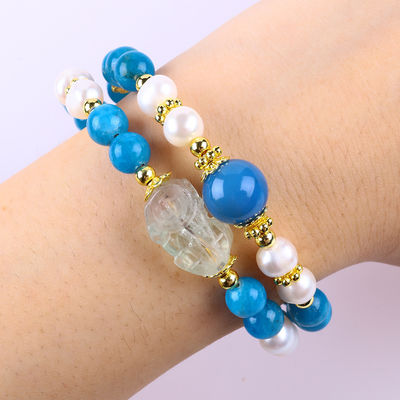 سنگ کریستال طبیعی 8 میلی متری قدرت شفا بخش Apatite سنگ قیمتی دو لایه گنجی تنظیم شده برای جواهرات