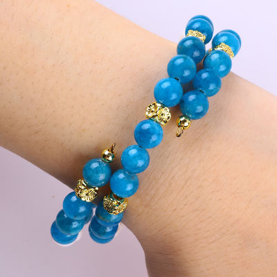 سنگ کریستال طبیعی 8 میلی متری قدرت شفا بخش Apatite سنگ قیمتی دو لایه گنجی تنظیم شده برای جواهرات